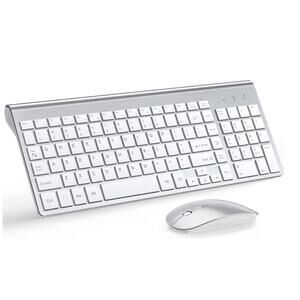 Wireless Keyboard & Mouse Combo Silent Full Size 2400 DPI Silver New